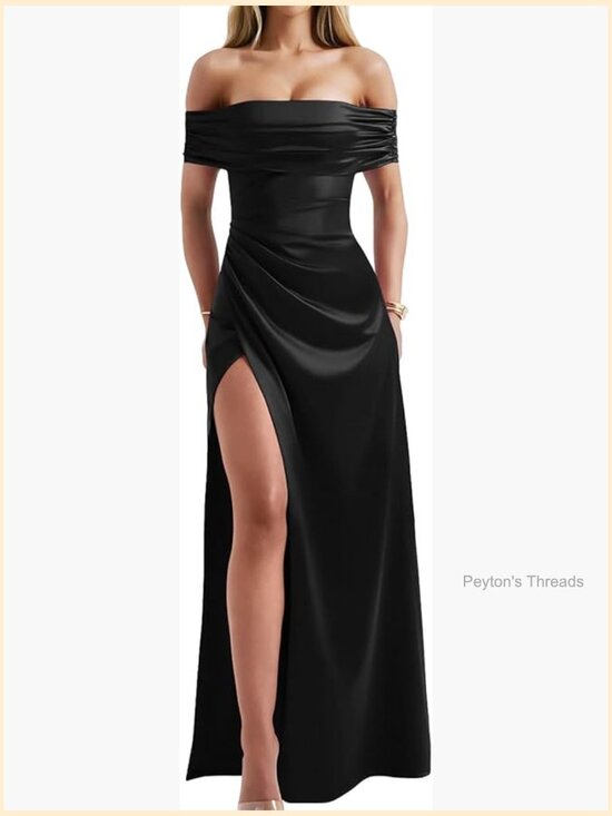 Dresses & Skirts - Elegant Off Shoulder High Split Bodycon Maxi Dress for Evening Wedding Guest
